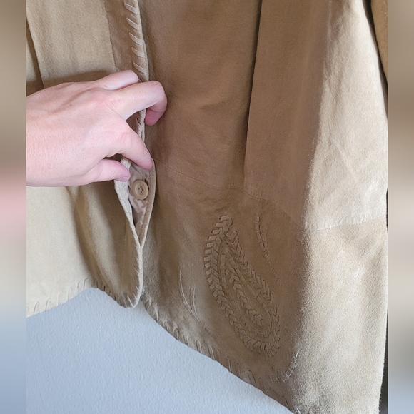 Liz Claiborne suede western paisley stitched jacket Women's XL tan blazer style - Picture 3 of 9